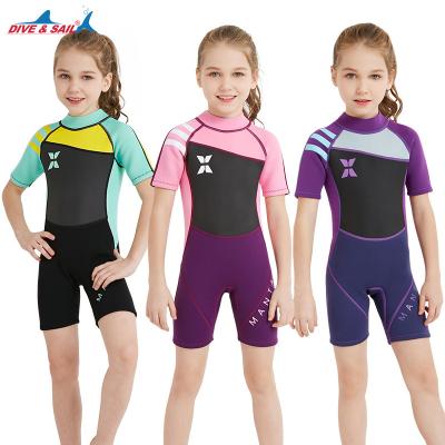 China Antibacterial Kids Colorful Printed Shorts Swimming Back Wetsuit Girls Zip Up Diving Beach Surfing Clothes Baby Swim One Piece Wetsuits for sale