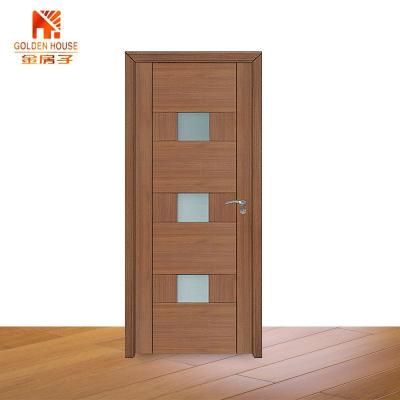 China Modern Solid HDF Interior 3 Panels Tempered Wood Glass Door Design for sale