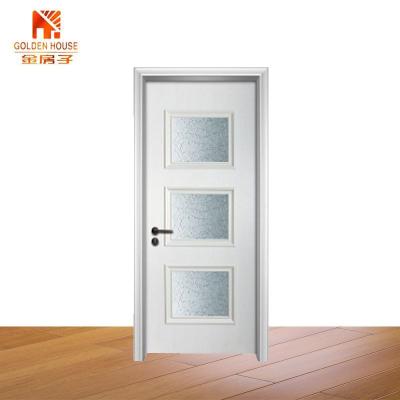 China Modern Natural Wood Laminated MDF Doors Half Frame 3 Panel Glass Door for sale