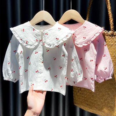 China Washable children's clothing girls' shirts 2022 new foreign style lapel shirt girls' long-sleeved small cherry shirts for sale