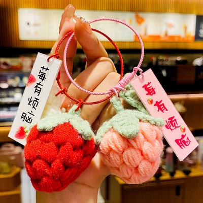 China Creative Plush Yarn Good Metal Fruit Things Happen Lovely Persimmon Peanut Bag Key Chain Meaning Pendant Woven Accessories for sale