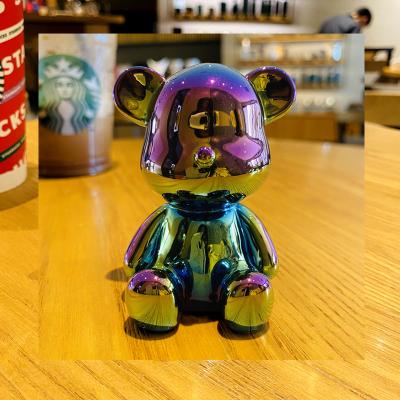 China Creative Cute Office Metal Cartoon Accessories Bear Car Interior Decorations Ornaments Electroplating Couples Small Ornaments for sale