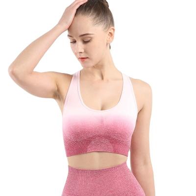 China European and American Seamless Sports Bra Women's Breathable Gradient Yoga Shockproof Running Underwear for sale