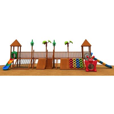 China Children Anti-UV Outdoor Wooden Slide Combination Amusement Park Climbing Facility for sale