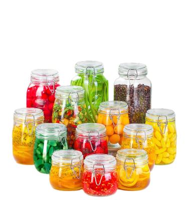 China Food Storage Wholesales Kitchen Storage Bottle 500ml 750ml 1000ml 1500ml Clear Glass Jar With Clip Flip Top Cap for sale