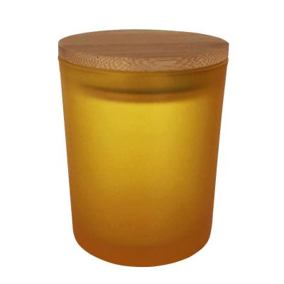 China Hot Sales Home Decoration FC Frost Yellow Gold 8oz Luxury Colored Empty Glass Candle Jars Wholesale With Lids for sale