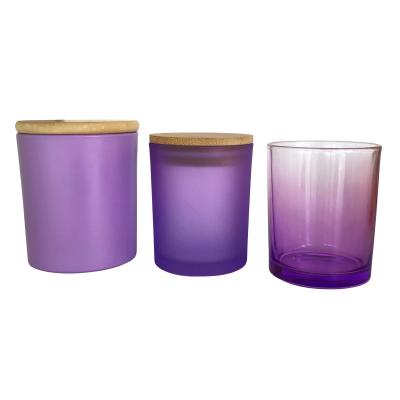 China Luxury High Quality 10oz Purple Glass Candle Jar Wedding Home Custom Candle Holder Decoration With Wooden Cover for sale