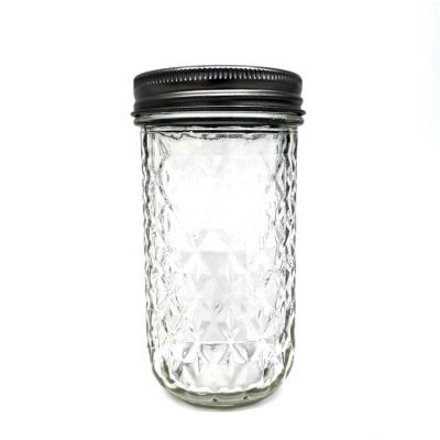 China Custom Logo Mason Jar Condiment Bottle 350ml Clear Glass Beverage Beverage Bottle With Canning Lids for sale