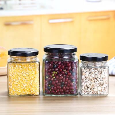 China Wholesale Square 250ml 500ml Food Storage Clear Kitchen Storage Jar Glass Food Bottles for sale