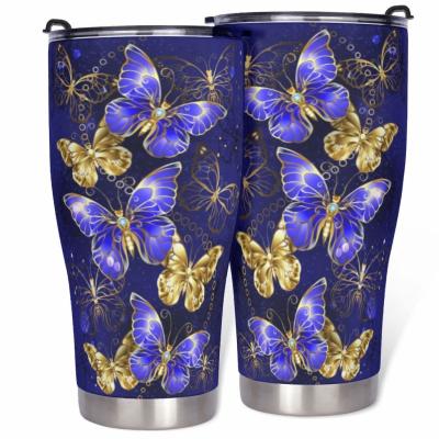 China Viable Good Quality White Sublimation Butterfly Car Mug Custom Blue Porcelain Mugs for sale