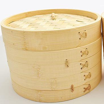 China Stored High Quality 8 Inch Steam Sustainable Bamboo Stackable Basket 2 Baskets Easy Use With Cotton Liners for sale