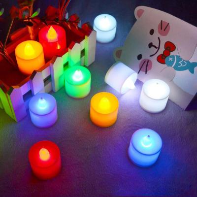 China Flameless Yushun 3D real flame warm light paraffin wax 5 hours timer flameless  Colorful LED light candles tea color candle holder for sale