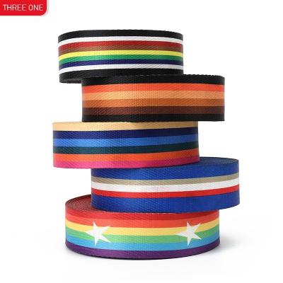 China High tenacity selling rainbow stripe printed Imitation jacquard nylon ribbon shoulder strap polyester jacquard nylon printed web for sale