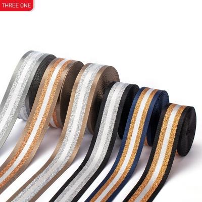 China Hot Sale 50mm Tenacity Tops Gold Silver Ribbon Web Apparel Striped Belt Hot Imitation Nylon Tape Accessories for sale