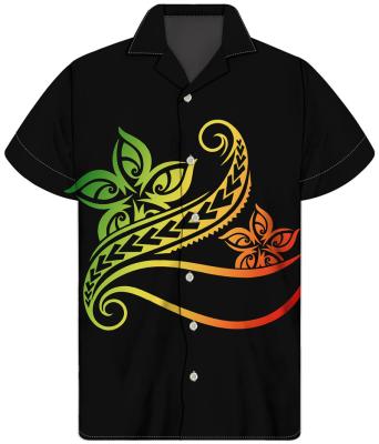 China Luxury Men's Aloha Shirt Hawaiian Style Plumeria HD Print Shirt Anti-pilling Design Custom Traditional Polynesia Tribe Polynesia for sale