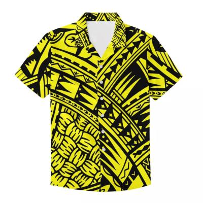 China Fashionable factory price Samoan style luxury men's shirt anti-pilling design pattern high quality custom made Polynesia traditional tribe for sale