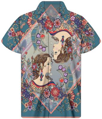 China Anti-pilling European Hot Selling Aloha Bandana Printing Streetwear Pink Button Shirt Short Sleeve Baroque Style Men Up Shirts Formal Shirts for sale