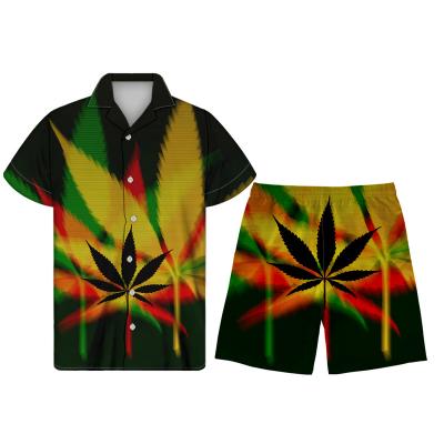 China QUICK DRY Maple Leaf Black Reggae Jamaica Rasta Sleeve Summer Shirt Men's Short Shirts Casual Stylish Pants Set For Men for sale