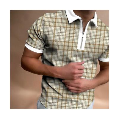 China Wholesale Custom Plus Size Mens Golf Polo Shirt With Zipper Grid Printed Anti-pilling Short Sleeve for sale