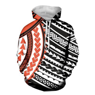 China 2022 Winter Hoodies Hawaiian Polynesian Tribal Orange Anti-Wrinkle/Speed ​​Sleeve Oversized Graphic Sweatshirt Black Thick Long Pattern Hoodie for sale