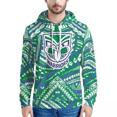 China Breathable Wholesale Price Customized Tribal Pattern Men's NRL Warriors League Teal Color Tattoo Sports Hoodie Pullover Tops Large Size for sale