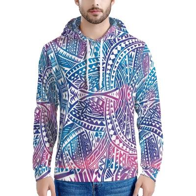 China Breathable Autumn Long Sleeve Polynesian Unisex Tribal Men's Gradient Design Personality Design Sweatshirt Breathable Blue-Purple Brand New for sale