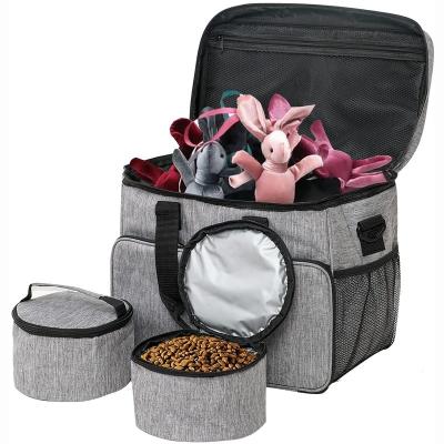 China Viable Airline Approved Weekend Travel Set 2 Food Container Dog Travel Bag With Multifunctional Pockets for sale