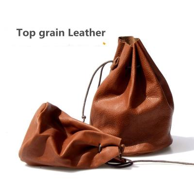 China Security First Layer Grain Drawstring Pocket Small Top Leather Pockets for sale