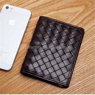 China Durable Black Woven Genuine Leather Brand Leather Wallet Men for sale