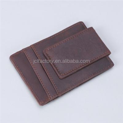 China Wholesale Custom Crazy Horse Classic Crazy Nubuck Silver Clip Leather Magnetic Wallet for sale