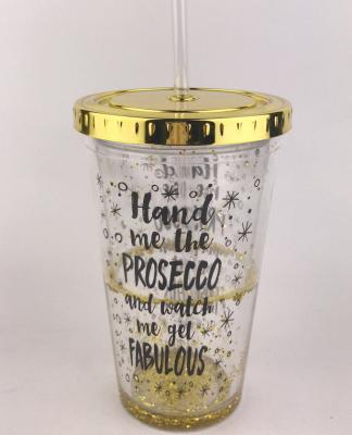 China Plastic PS 16oz Double Wall Tumbler With Glitter And Water Inside for sale