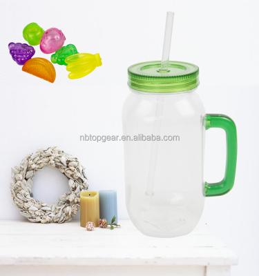 China 2016 Sustainable Custom 20OZ Plastic Drinking Mason Jars With Handle for sale