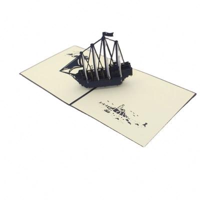 China China Traditional Sailboat White and Blue Creative 3D Cards Handmade Paper-Cut Business Announcements Birthday Wishes for sale