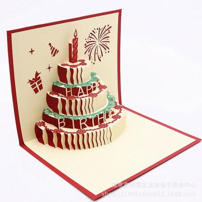 China Hollow paper-colorful handmade 3D card Chinese small birthday card cake carving children's birthday gift creative customization for sale