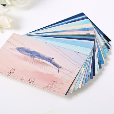 China Hand-painted creative fresh blue ocean whale island small China postcard artistic style card birthday gift Christmas for sale