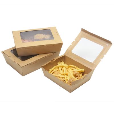 China Recycled Materials Spot Wholesale Fast Food Caterer Fried Rice Noodles Window-Opening Lunch Box Custom LOGO Wrapped Kraft Disposable Food Bowl for sale