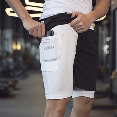 China Men's Double Layer Quick Dry LOGO High Quality Custom Sports Fitness Shorts OEM Breathable Anti-Glare Training Shorts Good For Men for sale