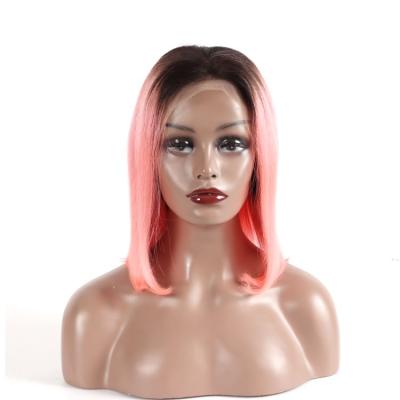 China Wig Short Bob Wig Ombre Color Silky Straight Hair Lace Front Wigs For Women Dark Root Blonde Short Haircut Hand Tied Full Wig for sale