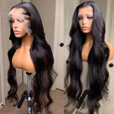 China Body Wave 13*4 Lace Up Raw Indian Human Hair Swiss Glueless Lace Frontal Wigs Cuticle Aligned Body Wave Lace Front Wig for sale