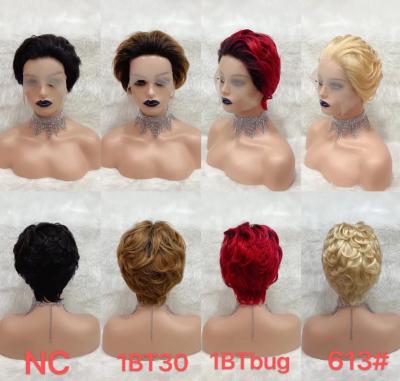 China Whosale Pixie Human Hair T Wave Silky Straight Lace Headband Short Curly Pixie Cut Human Hair Wig Lace Headband Wig Cuticle Aligned Full Lace Wig for sale