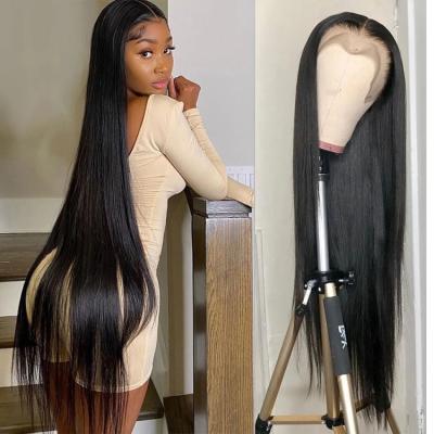 China Cheap Deep Wave Dropship Shoulder Length Caucasian Hair 36 Inches Long Transparent 13*4 Lace Frontal Wig for sale