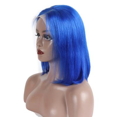 China Blue Color Hair Short Straight Cosplay Bob Lace Wigs Preplucked Human Hair Wig for sale