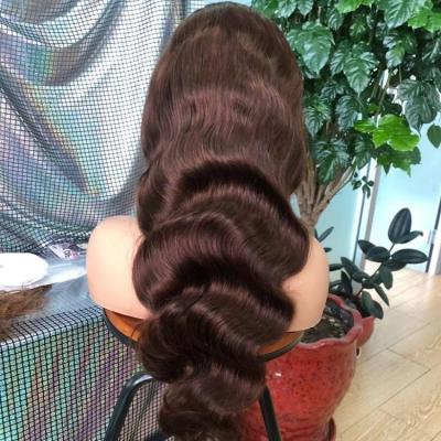 China 250% Density 4# Brown Water Color Deep Wave Virgin Indian Hair Lace Front Wig for sale