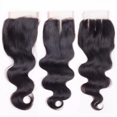 China Human Hair Vendor Stock European Raw Remy Human Hair Black Body Wave 4x4 Natural Lace Closure for sale