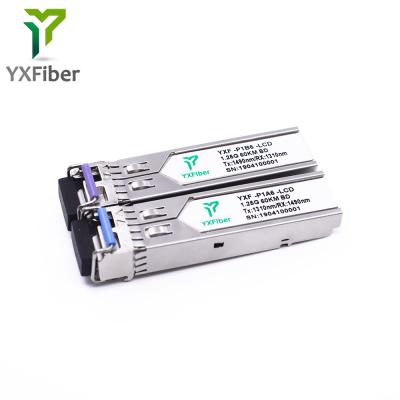 China FTTX 1.25G BIDI 60km 1310nm/1490nm LC/SC Connector SFP Transceiver BIDI SFP 60km for sale