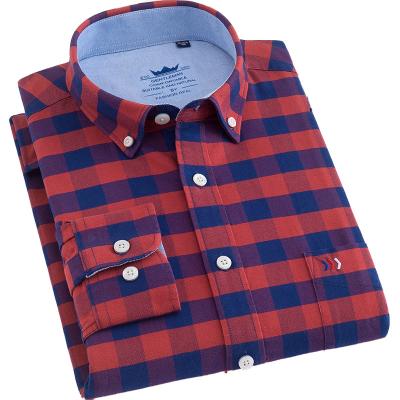 China Viable Wholesale Men's Plaid Shirt Oxford 100% Cotton Shirts For Men Casual for sale