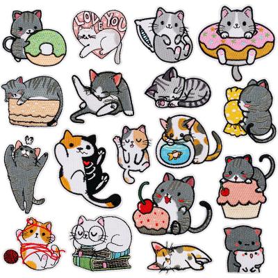 China DIY Handmade Cute Cartoon Cat Embroidery Patch Iron On Backing Patch for sale