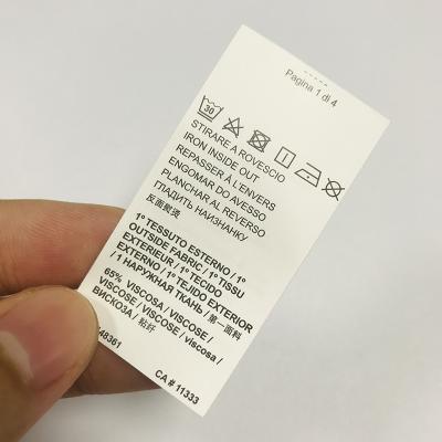 China Factory Supply Sustainable Custom Printed Logo Clothing Care Labels Wash Instruction Label for sale