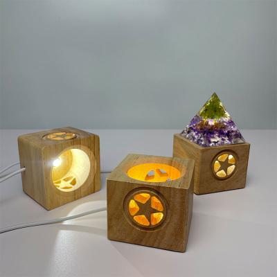 China Modern Usb Charging Wooden Crystal Ball Five-Pointed Star Hollow Night Light Luminous Low Ornaments for sale