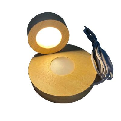 China Europe High Quality Solid Wood Led Small Round Night Light Wooden DIY Base USB Power For 3d Crystal for sale